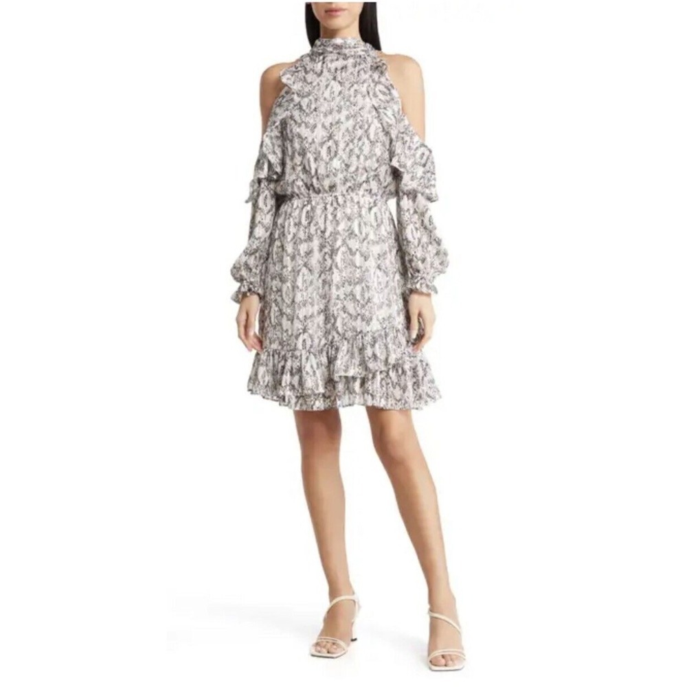Fashion poet Clip Dot Cold Shoulder Animal Print Black Women's Dress XL NWT